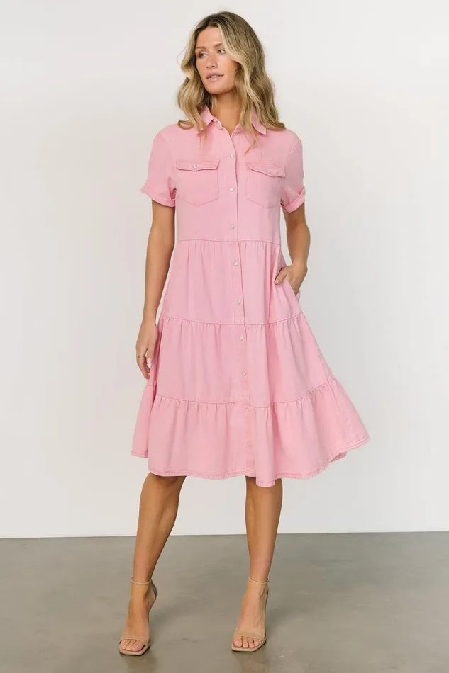 Baltic Born Midi Dresses Belmont Denim Midi Dress Pink 8211 Women Baltic Born Midi Dresses Belmont Denim Midi Dress Pink 8211 Women