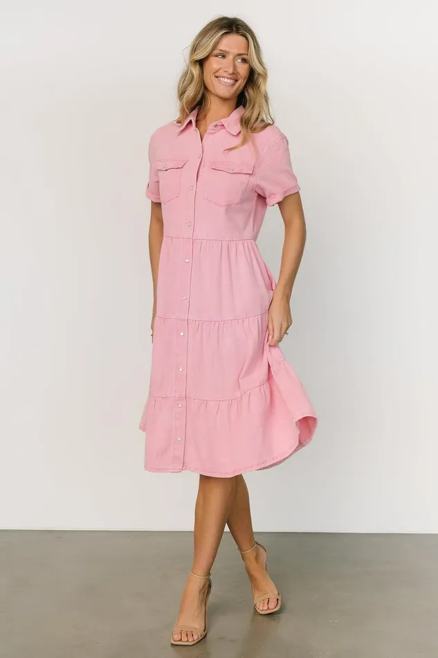 Baltic Born Midi Dresses Belmont Denim Midi Dress Pink 8211 Women Baltic Born Midi Dresses Belmont Denim Midi Dress Pink 8211 Women