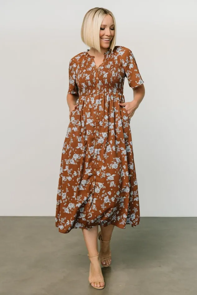 Baltic Born Midi Dresses Botega Midi Dress Brown Blue 8211 Women Baltic Born Midi Dresses Botega Midi Dress Brown Blue 8211 Women