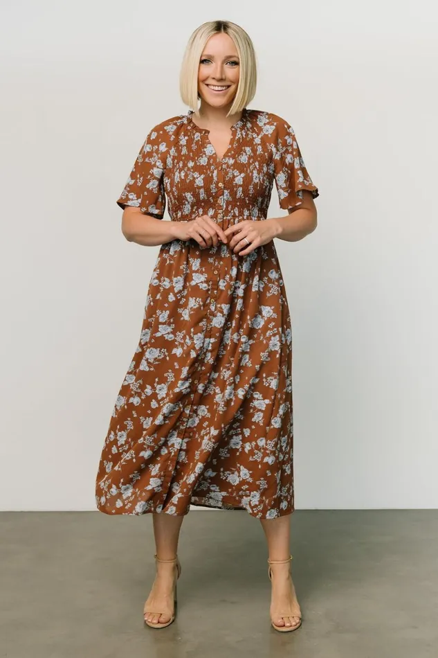 Baltic Born Midi Dresses Botega Midi Dress Brown Blue 8211 Women Baltic Born Midi Dresses Botega Midi Dress Brown Blue 8211 Women