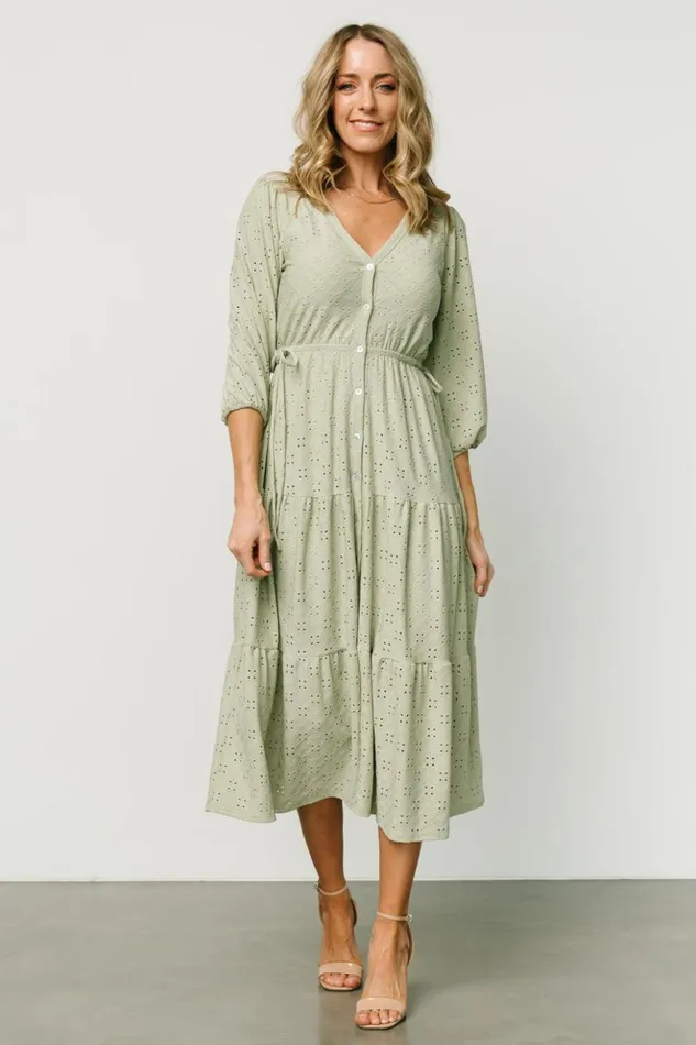 Baltic Born Midi Dresses Carey Button Down Tiered Dress Light Sage 8211 Women Baltic Born Midi Dresses Carey Button Down Tiered Dress Light Sage 8211 Women