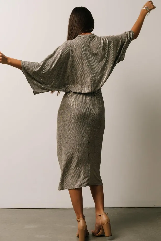 Baltic Born Midi Dresses Ciara Ruched Midi Dress Silver Metallic 8211 Women Baltic Born Midi Dresses Ciara Ruched Midi Dress Silver Metallic 8211 Women