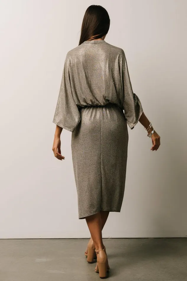 Baltic Born Midi Dresses Ciara Ruched Midi Dress Silver Metallic 8211 Women Baltic Born Midi Dresses Ciara Ruched Midi Dress Silver Metallic 8211 Women