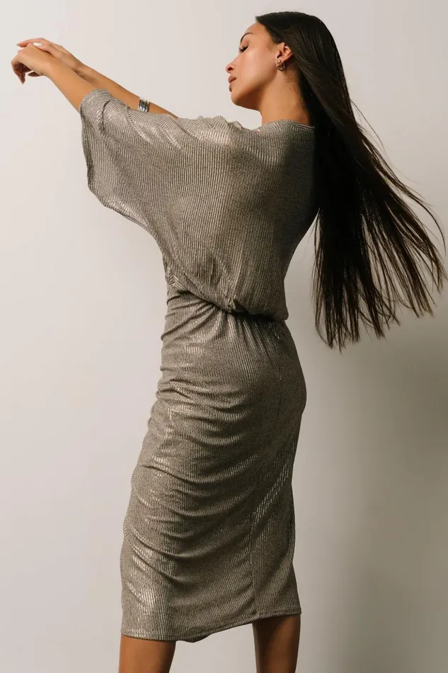 Baltic Born Midi Dresses Ciara Ruched Midi Dress Silver Metallic 8211 Women Baltic Born Midi Dresses Ciara Ruched Midi Dress Silver Metallic 8211 Women