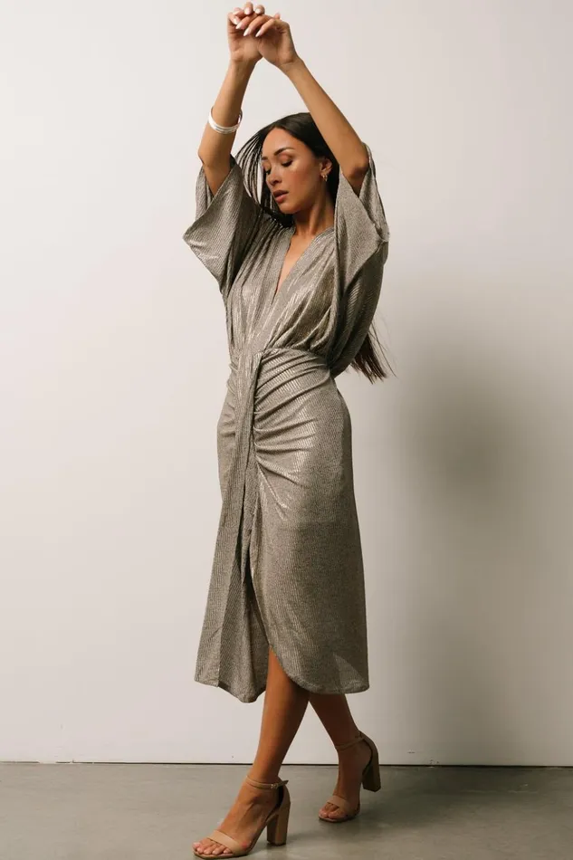 Baltic Born Midi Dresses Ciara Ruched Midi Dress Silver Metallic 8211 Women Baltic Born Midi Dresses Ciara Ruched Midi Dress Silver Metallic 8211 Women