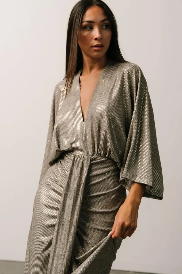 Baltic Born Midi Dresses Ciara Ruched Midi Dress Silver Metallic 8211 Women Baltic Born Midi Dresses Ciara Ruched Midi Dress Silver Metallic 8211 Women
