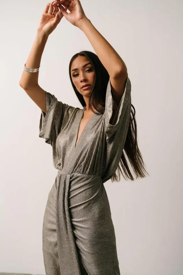 Baltic Born Midi Dresses Ciara Ruched Midi Dress Silver Metallic 8211 Women Baltic Born Midi Dresses Ciara Ruched Midi Dress Silver Metallic 8211 Women