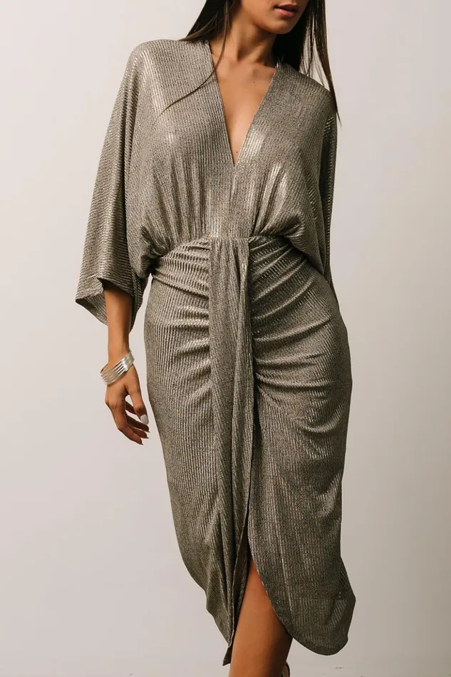 Baltic Born Midi Dresses Ciara Ruched Midi Dress Silver Metallic 8211 Women Baltic Born Midi Dresses Ciara Ruched Midi Dress Silver Metallic 8211 Women