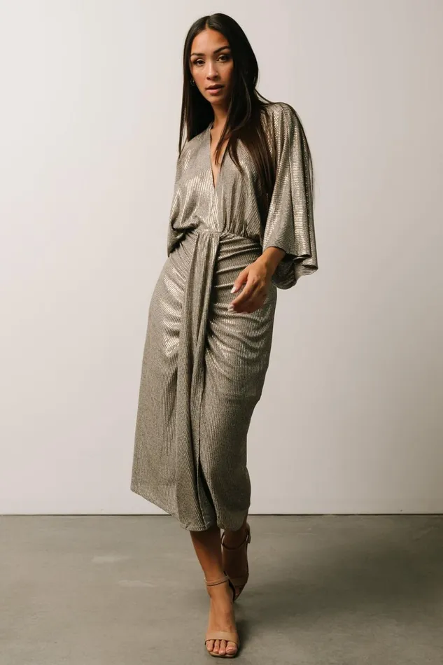 Baltic Born Midi Dresses Ciara Ruched Midi Dress Silver Metallic 8211 Women Baltic Born Midi Dresses Ciara Ruched Midi Dress Silver Metallic 8211 Women