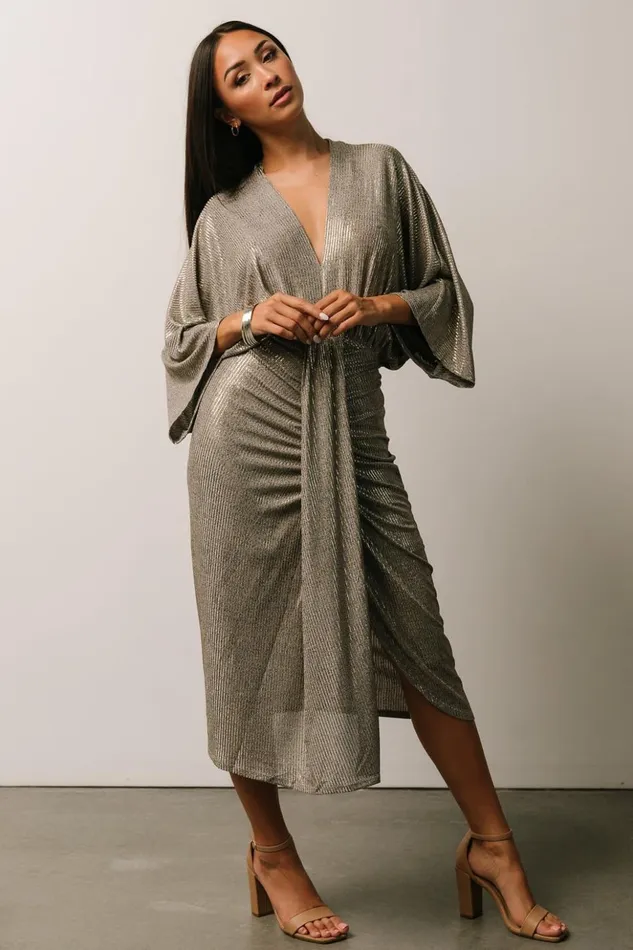 Baltic Born Midi Dresses Ciara Ruched Midi Dress Silver Metallic 8211 Women Baltic Born Midi Dresses Ciara Ruched Midi Dress Silver Metallic 8211 Women