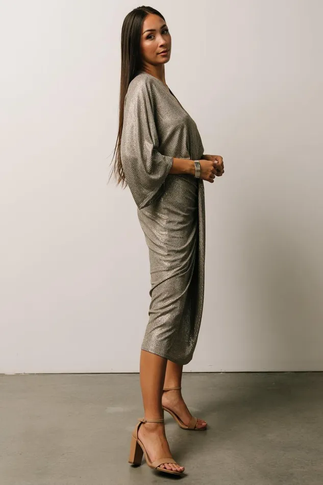 Baltic Born Midi Dresses Ciara Ruched Midi Dress Silver Metallic 8211 Women Baltic Born Midi Dresses Ciara Ruched Midi Dress Silver Metallic 8211 Women