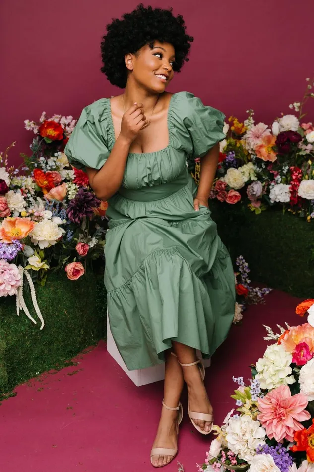 Baltic Born Midi Dresses Cindy Puff Sleeve Tiered Dress Dusty Green 8211 Women Baltic Born Midi Dresses Cindy Puff Sleeve Tiered Dress Dusty Green 8211 Women