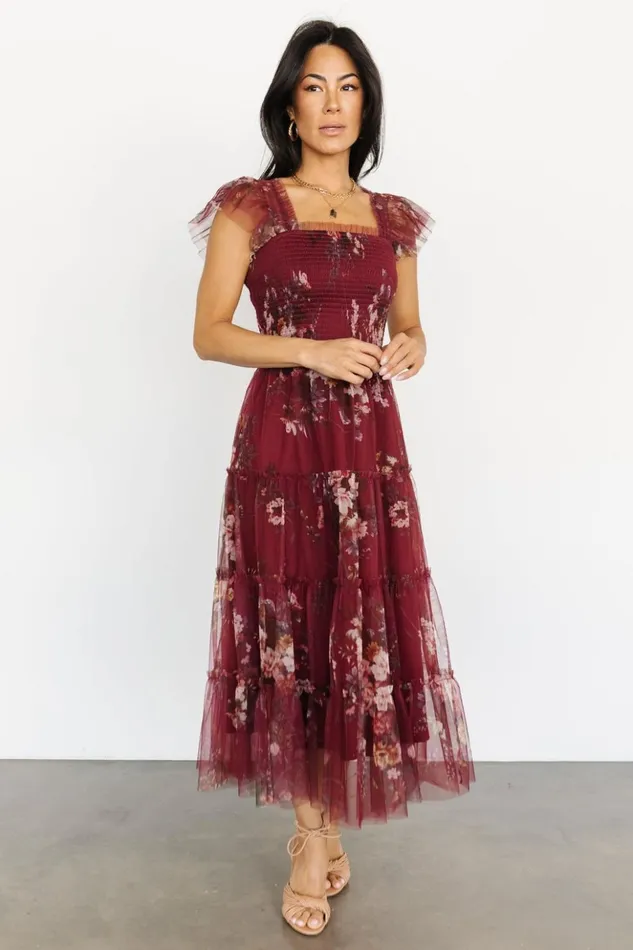 Baltic Born Midi Dresses Clementine Tulle Midi Dress Wine Multi 8211 Women Baltic Born Midi Dresses Clementine Tulle Midi Dress Wine Multi 8211 Women