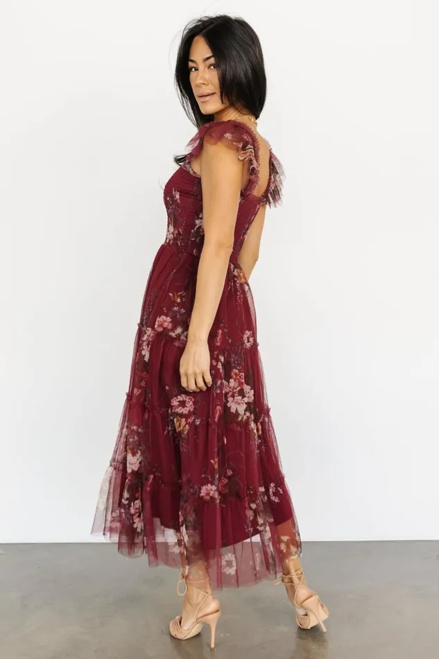 Baltic Born Midi Dresses Clementine Tulle Midi Dress Wine Multi 8211 Women Baltic Born Midi Dresses Clementine Tulle Midi Dress Wine Multi 8211 Women