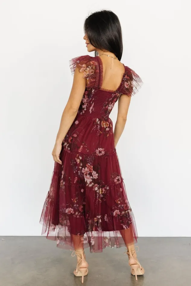 Baltic Born Midi Dresses Clementine Tulle Midi Dress Wine Multi 8211 Women Baltic Born Midi Dresses Clementine Tulle Midi Dress Wine Multi 8211 Women