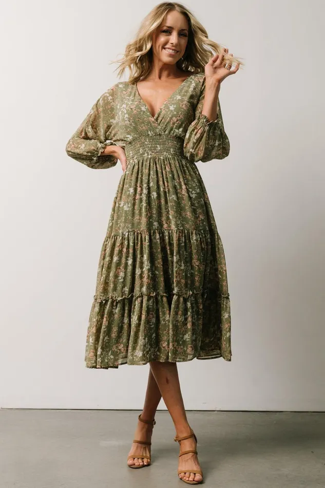 Baltic Born Midi Dresses Coventry Tiered Midi Dress Dusty Olive Floral 8211 Women Baltic Born Midi Dresses Coventry Tiered Midi Dress Dusty Olive Floral 8211 Women
