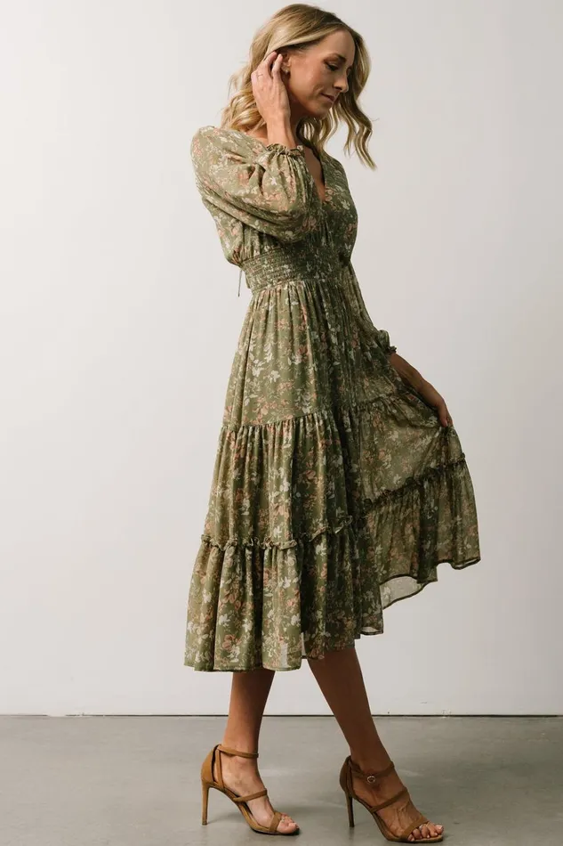 Baltic Born Midi Dresses Coventry Tiered Midi Dress Dusty Olive Floral 8211 Women Baltic Born Midi Dresses Coventry Tiered Midi Dress Dusty Olive Floral 8211 Women