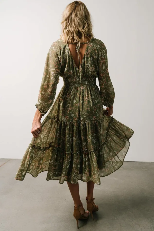 Baltic Born Midi Dresses Coventry Tiered Midi Dress Dusty Olive Floral 8211 Women Baltic Born Midi Dresses Coventry Tiered Midi Dress Dusty Olive Floral 8211 Women
