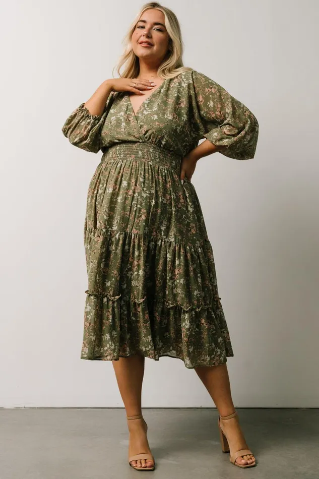 Baltic Born Midi Dresses Coventry Tiered Midi Dress Dusty Olive Floral 8211 Women Baltic Born Midi Dresses Coventry Tiered Midi Dress Dusty Olive Floral 8211 Women