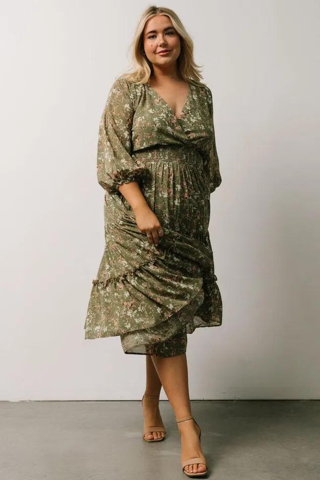 Baltic Born Midi Dresses Coventry Tiered Midi Dress Dusty Olive Floral 8211 Women Baltic Born Midi Dresses Coventry Tiered Midi Dress Dusty Olive Floral 8211 Women