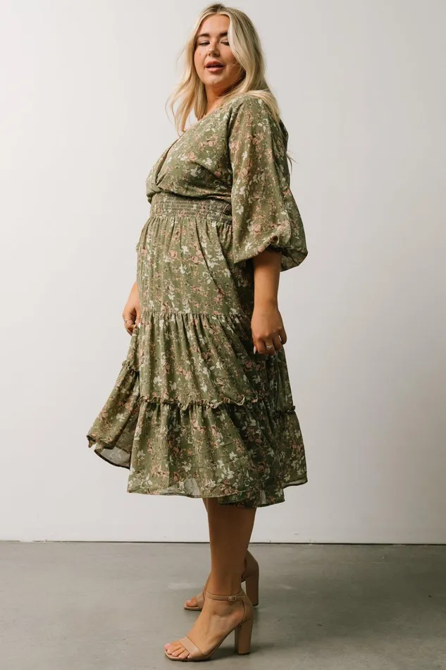 Baltic Born Midi Dresses Coventry Tiered Midi Dress Dusty Olive Floral 8211 Women Baltic Born Midi Dresses Coventry Tiered Midi Dress Dusty Olive Floral 8211 Women