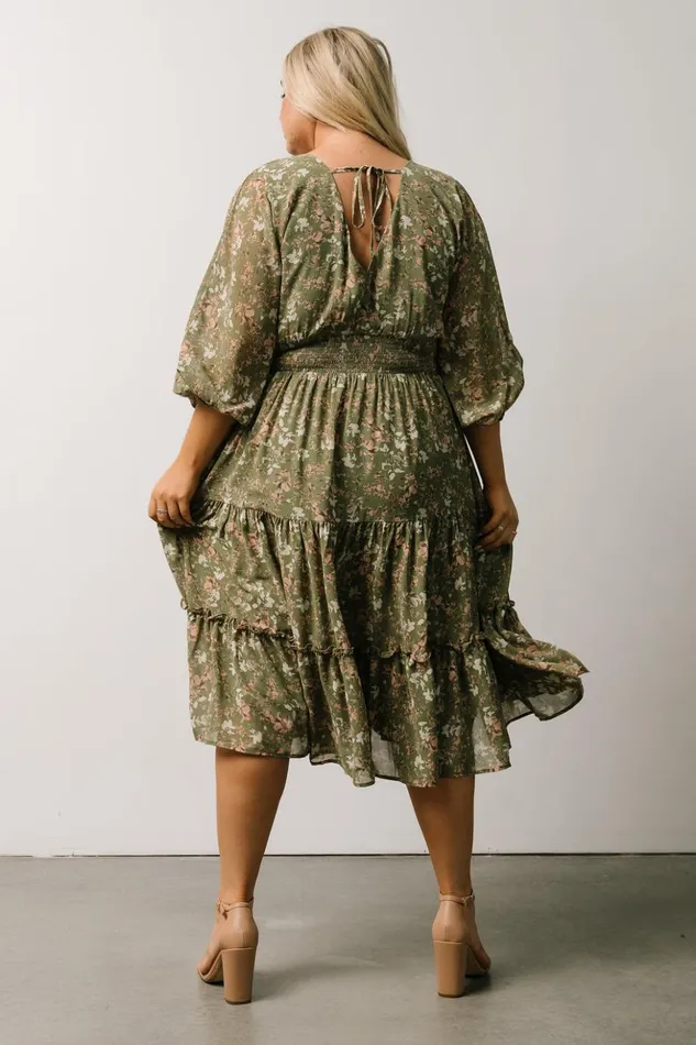 Baltic Born Midi Dresses Coventry Tiered Midi Dress Dusty Olive Floral 8211 Women Baltic Born Midi Dresses Coventry Tiered Midi Dress Dusty Olive Floral 8211 Women