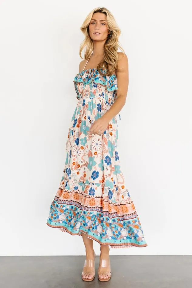 Baltic Born Midi Dresses Dali Midi Dress Natural Blue Floral 8211 Women Baltic Born Midi Dresses Dali Midi Dress Natural Blue Floral 8211 Women