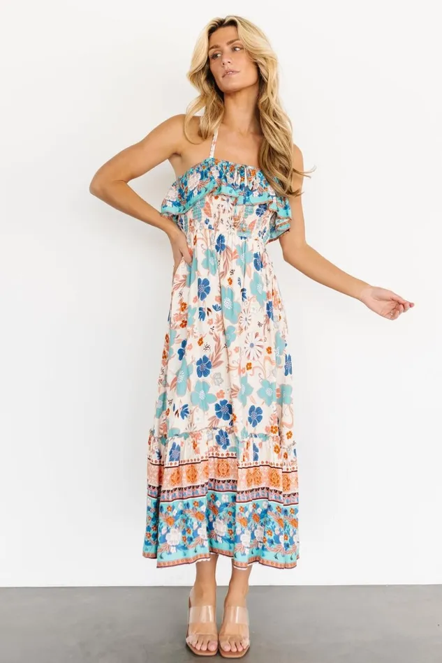 Baltic Born Midi Dresses Dali Midi Dress Natural Blue Floral 8211 Women Baltic Born Midi Dresses Dali Midi Dress Natural Blue Floral 8211 Women