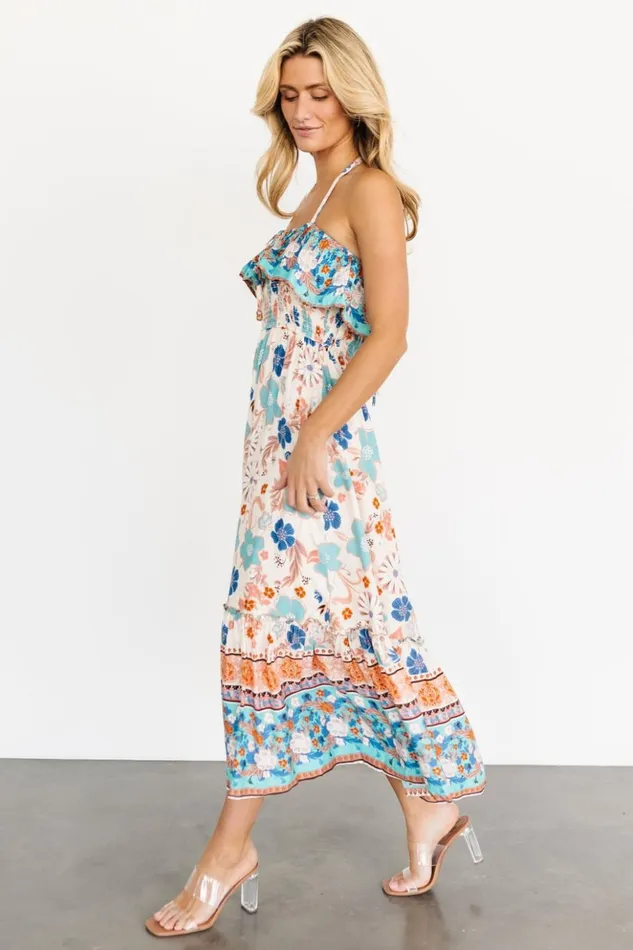 Baltic Born Midi Dresses Dali Midi Dress Natural Blue Floral 8211 Women Baltic Born Midi Dresses Dali Midi Dress Natural Blue Floral 8211 Women