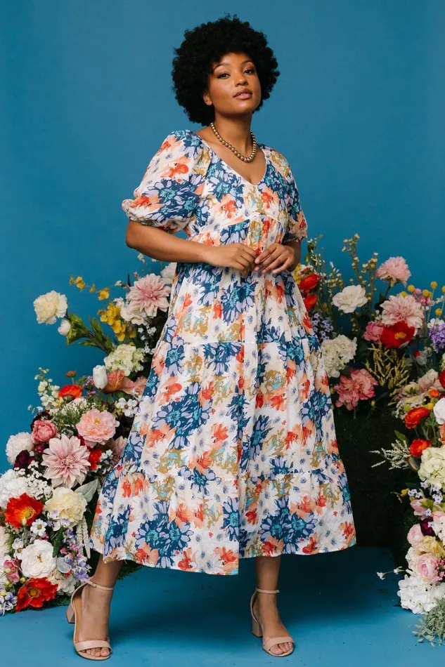 Baltic Born Midi Dresses Denton Midi Dress Blue Multi 8211 Women Baltic Born Midi Dresses Denton Midi Dress Blue Multi 8211 Women