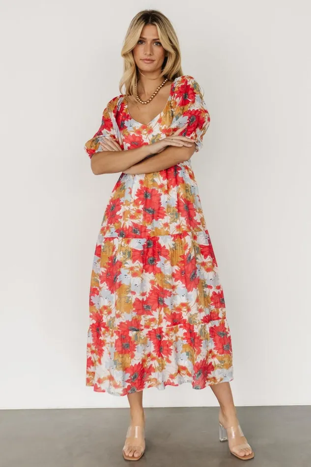 Baltic Born Midi Dresses Denton Midi Dress Red Multi 8211 Women Baltic Born Midi Dresses Denton Midi Dress Red Multi 8211 Women