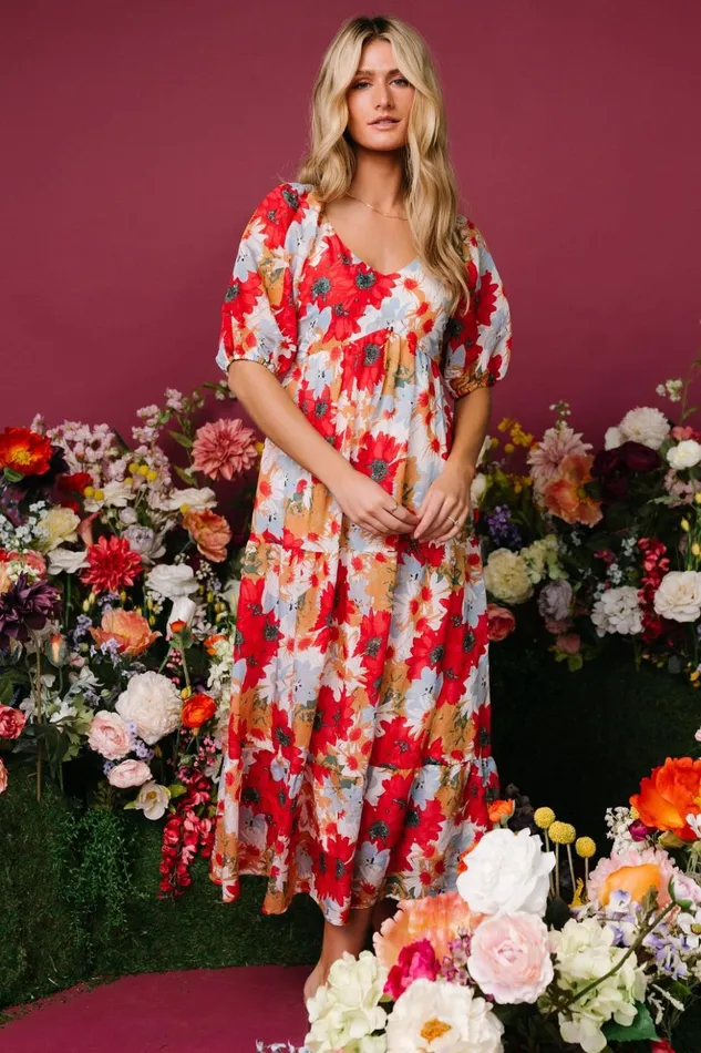 Baltic Born Midi Dresses Denton Midi Dress Red Multi 8211 Women Baltic Born Midi Dresses Denton Midi Dress Red Multi 8211 Women