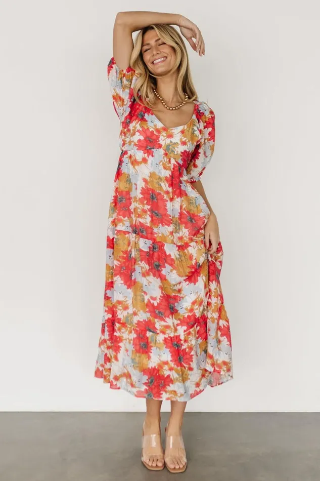 Baltic Born Midi Dresses Denton Midi Dress Red Multi 8211 Women Baltic Born Midi Dresses Denton Midi Dress Red Multi 8211 Women