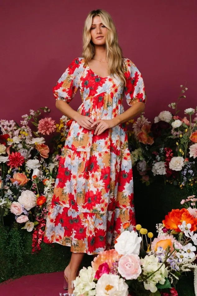 Baltic Born Midi Dresses Denton Midi Dress Red Multi 8211 Women Baltic Born Midi Dresses Denton Midi Dress Red Multi 8211 Women