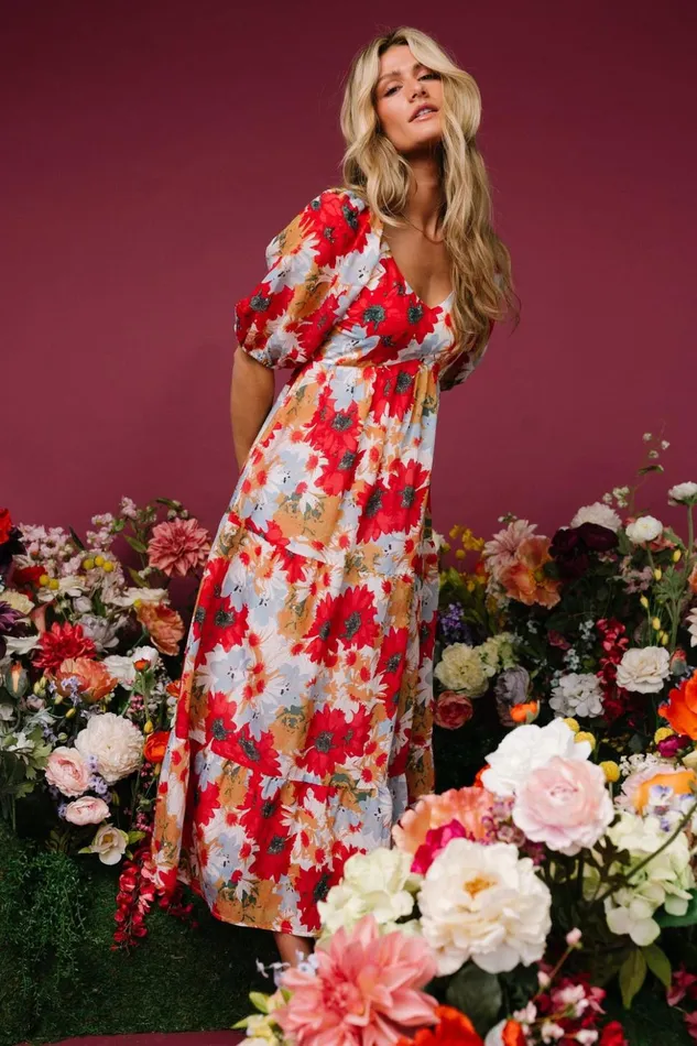 Baltic Born Midi Dresses Denton Midi Dress Red Multi 8211 Women Baltic Born Midi Dresses Denton Midi Dress Red Multi 8211 Women