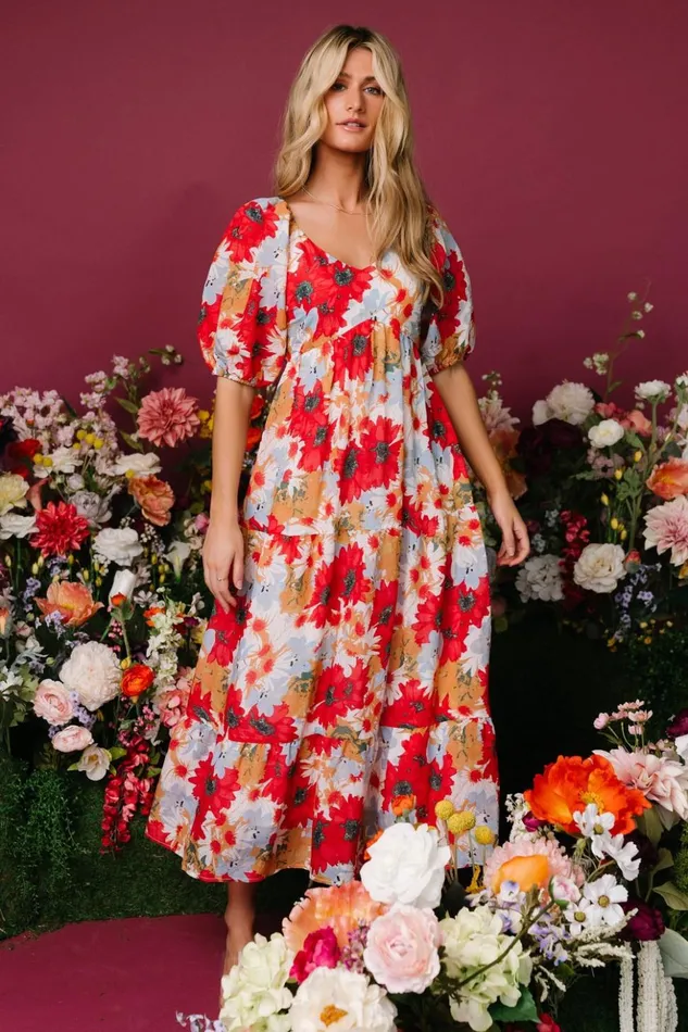 Baltic Born Midi Dresses Denton Midi Dress Red Multi 8211 Women Baltic Born Midi Dresses Denton Midi Dress Red Multi 8211 Women