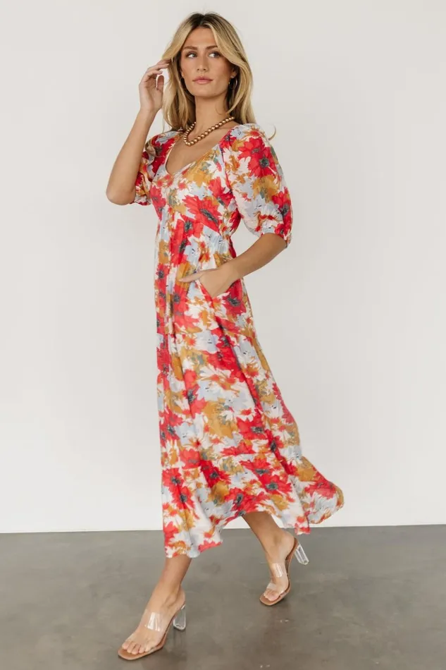Baltic Born Midi Dresses Denton Midi Dress Red Multi 8211 Women Baltic Born Midi Dresses Denton Midi Dress Red Multi 8211 Women
