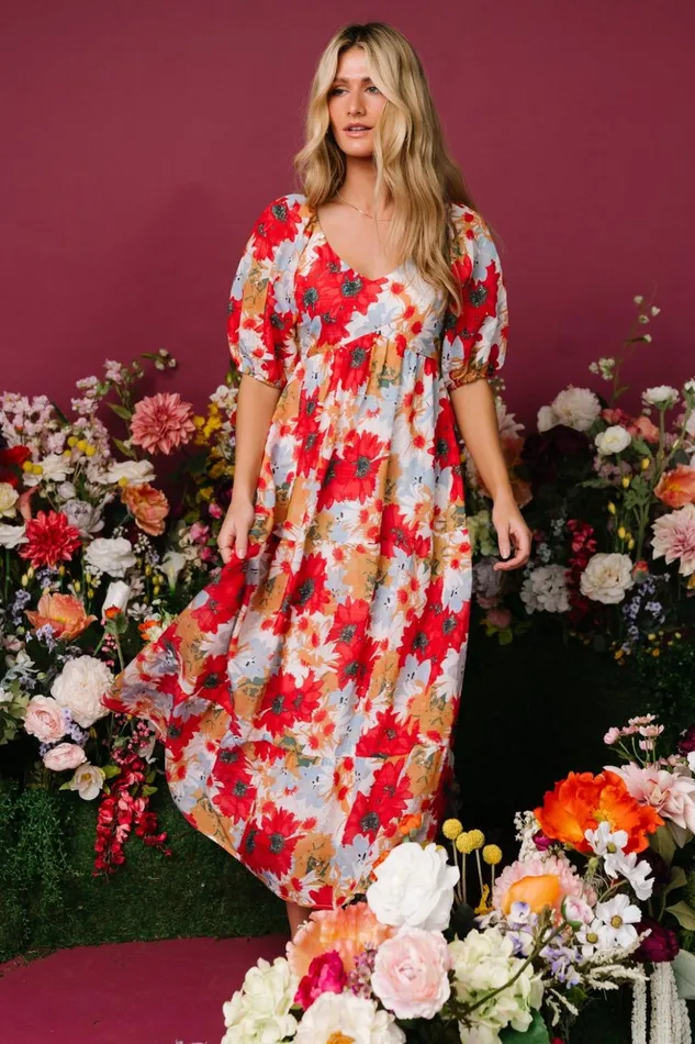 Baltic Born Midi Dresses Denton Midi Dress Red Multi 8211 Women Baltic Born Midi Dresses Denton Midi Dress Red Multi 8211 Women