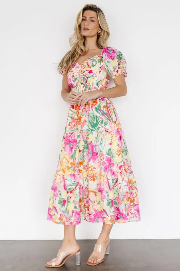 Baltic Born Midi Dresses Denzel Puff Sleeve Midi Dress Multi Floral 8211 Women Baltic Born Midi Dresses Denzel Puff Sleeve Midi Dress Multi Floral 8211 Women