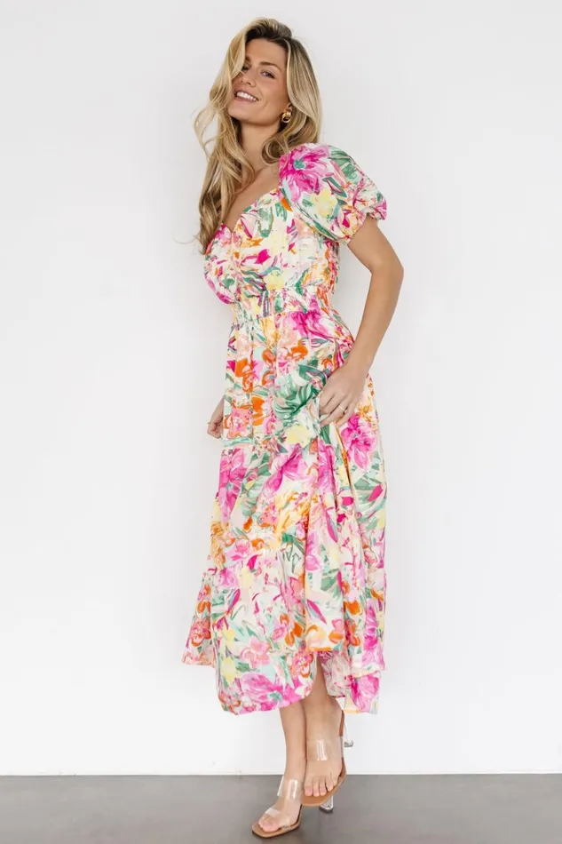 Baltic Born Midi Dresses Denzel Puff Sleeve Midi Dress Multi Floral 8211 Women Baltic Born Midi Dresses Denzel Puff Sleeve Midi Dress Multi Floral 8211 Women