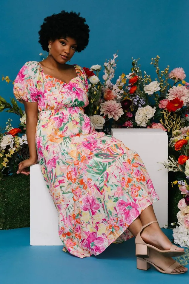 Baltic Born Midi Dresses Denzel Puff Sleeve Midi Dress Multi Floral 8211 Women Baltic Born Midi Dresses Denzel Puff Sleeve Midi Dress Multi Floral 8211 Women