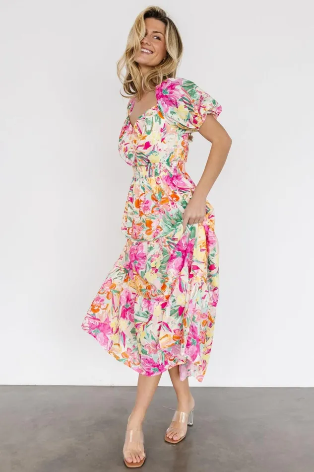 Baltic Born Midi Dresses Denzel Puff Sleeve Midi Dress Multi Floral 8211 Women Baltic Born Midi Dresses Denzel Puff Sleeve Midi Dress Multi Floral 8211 Women
