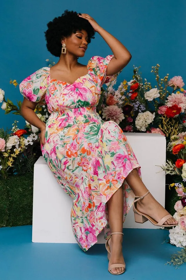 Baltic Born Midi Dresses Denzel Puff Sleeve Midi Dress Multi Floral 8211 Women Baltic Born Midi Dresses Denzel Puff Sleeve Midi Dress Multi Floral 8211 Women