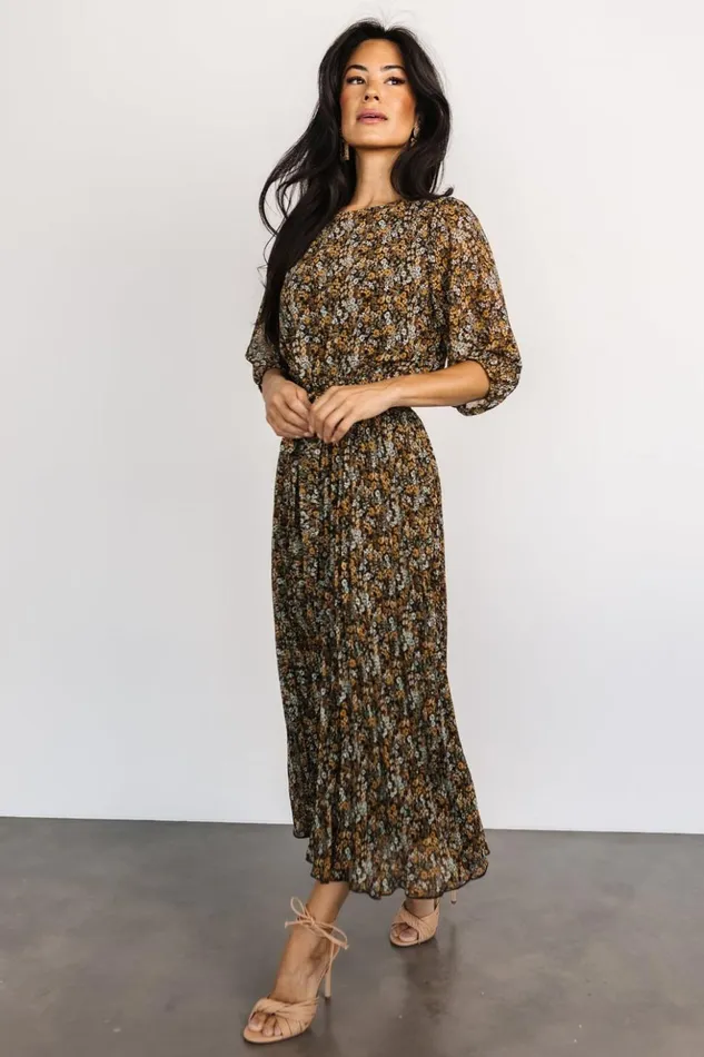 Baltic Born Midi Dresses Eileen Pleated Dress Midnight Garden Print 8211 Women Baltic Born Midi Dresses Eileen Pleated Dress Midnight Garden Print 8211 Women