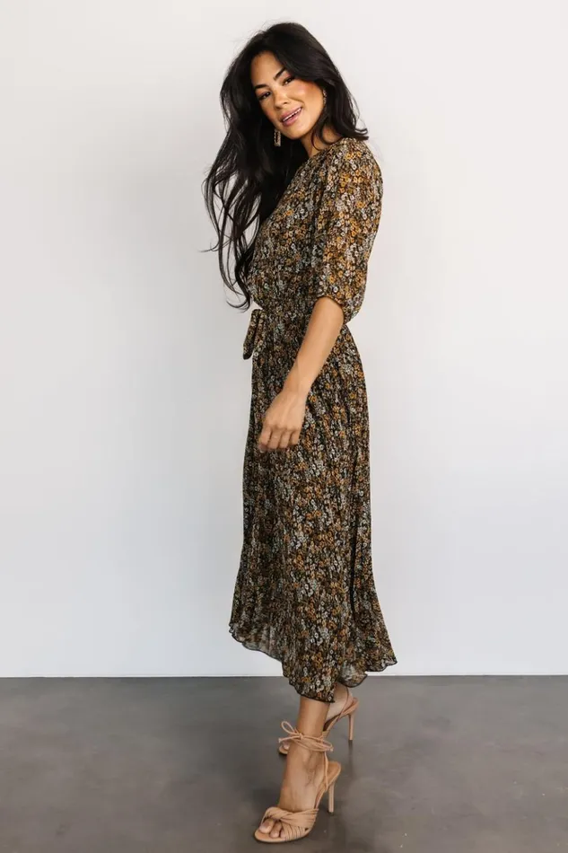 Baltic Born Midi Dresses Eileen Pleated Dress Midnight Garden Print 8211 Women Baltic Born Midi Dresses Eileen Pleated Dress Midnight Garden Print 8211 Women