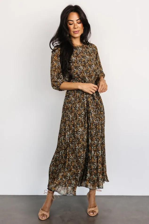 Baltic Born Midi Dresses Eileen Pleated Dress Midnight Garden Print 8211 Women Baltic Born Midi Dresses Eileen Pleated Dress Midnight Garden Print 8211 Women