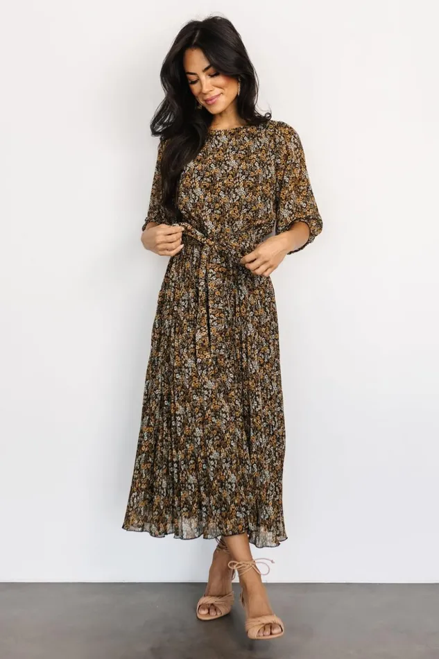 Baltic Born Midi Dresses Eileen Pleated Dress Midnight Garden Print 8211 Women Baltic Born Midi Dresses Eileen Pleated Dress Midnight Garden Print 8211 Women