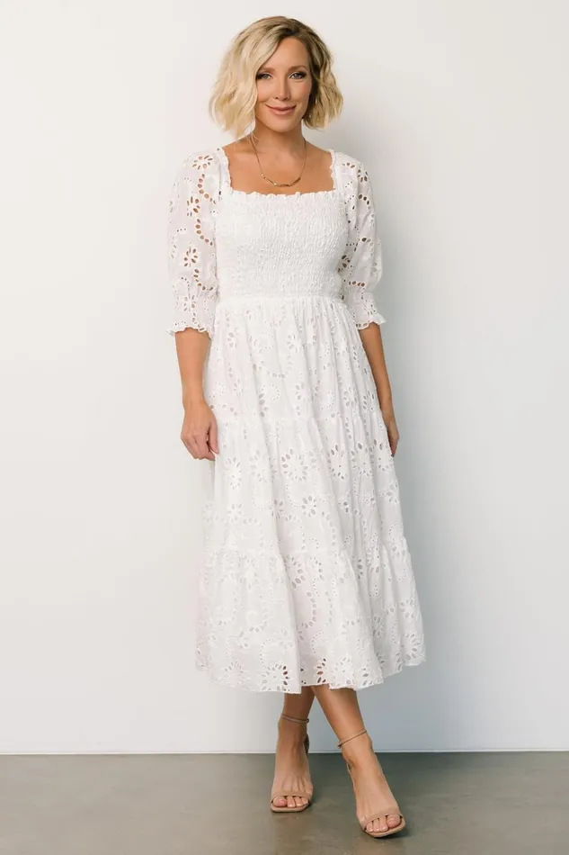 Baltic Born Midi Dresses Ella Eyelet Midi Dress White 8211 Women