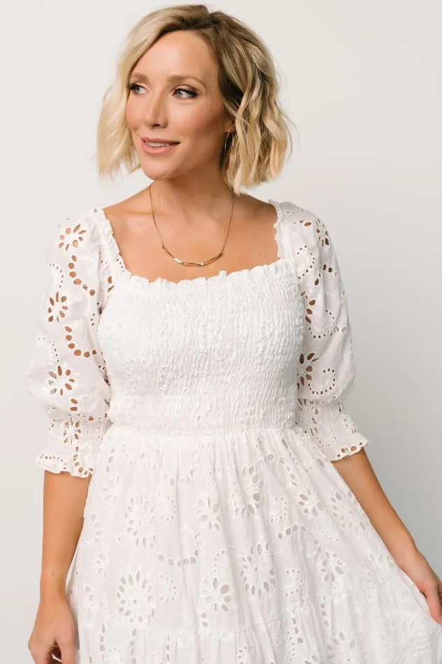Baltic Born Midi Dresses Ella Eyelet Midi Dress White 8211 Women Baltic Born Midi Dresses Ella Eyelet Midi Dress White 8211 Women