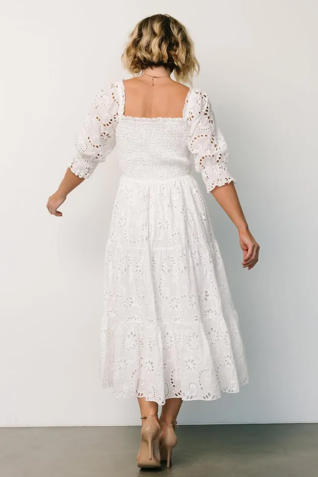Baltic Born Midi Dresses Ella Eyelet Midi Dress White 8211 Women Baltic Born Midi Dresses Ella Eyelet Midi Dress White 8211 Women